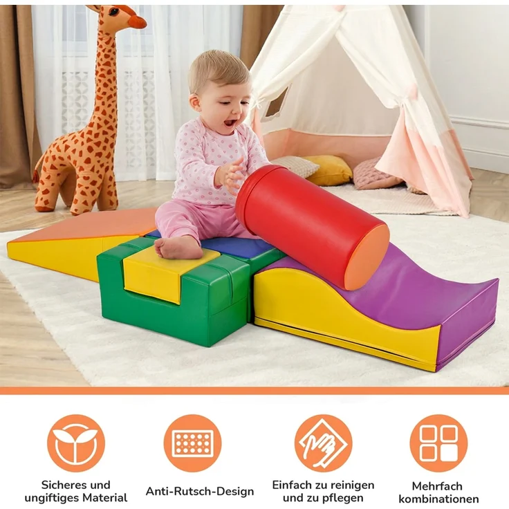 6 TLG Riesenbausteine zum Toben & Klettern Großbausteine für Kinder. Treppe und Rutsche für Kinder - Spielzeug zum Klettern, Rutschen und Krabbeln. im Vorschulalter & Babys Softbausteine, bunt. – Bild 10