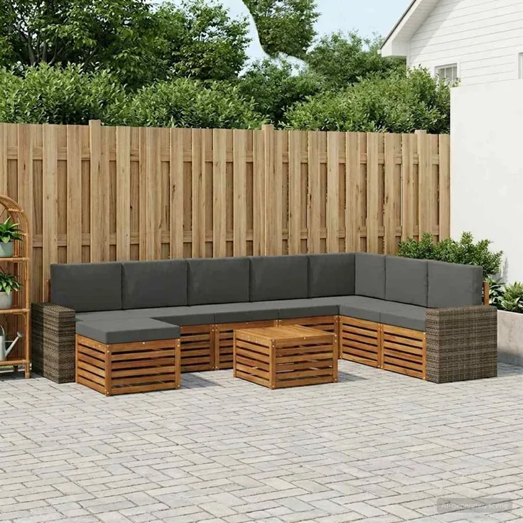 vidaXL Outdoor-Sofagarnitur 9 stk. 8-Sitzer Natur und Anthrazit 3384758