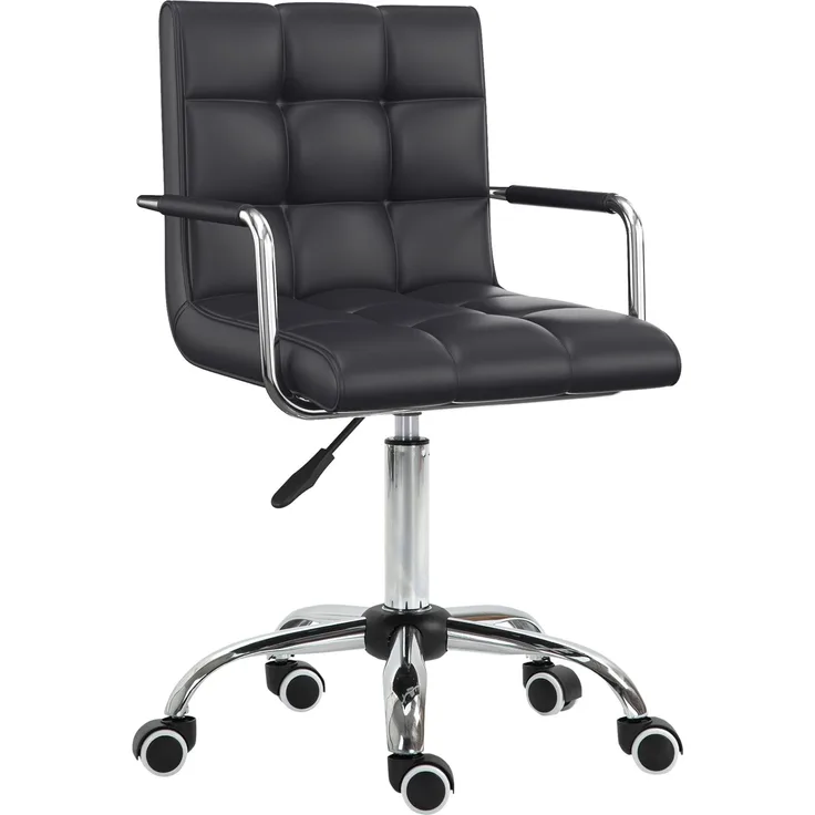 Bürostuhl im Retrodesign, höhenverstellbar, 5 Rollen, 52,5 cm x 54 cm x 99 cm, Schwarz--Schwarz--99x54x52.5cm--CHENHAONING