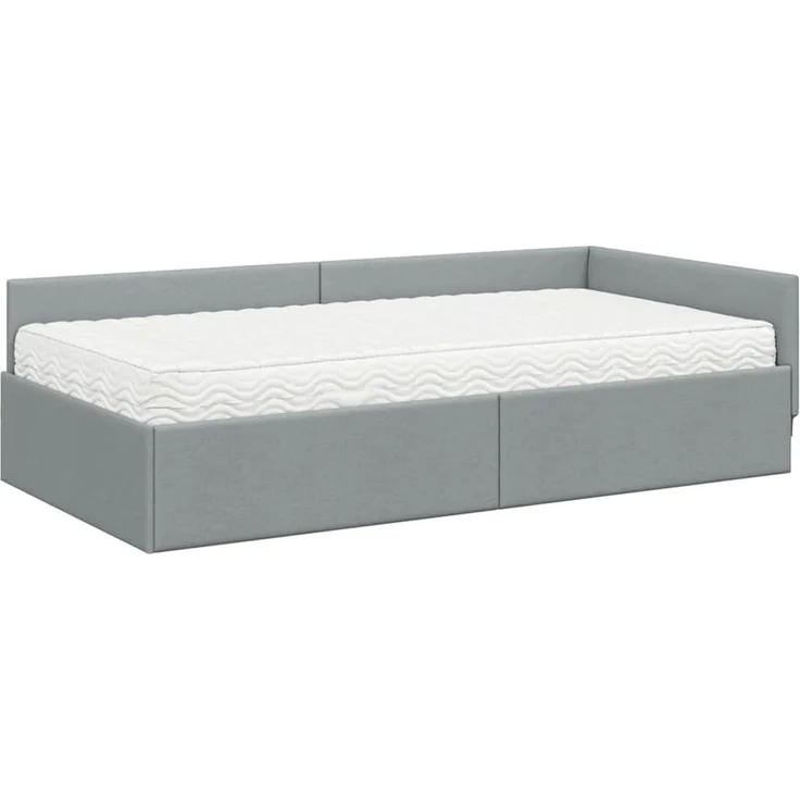 vidaXL Eckbettgestell mit Matratze 2 stk. Hellgrau 100 x 200 cm Stoff 3393605 – Bild 4