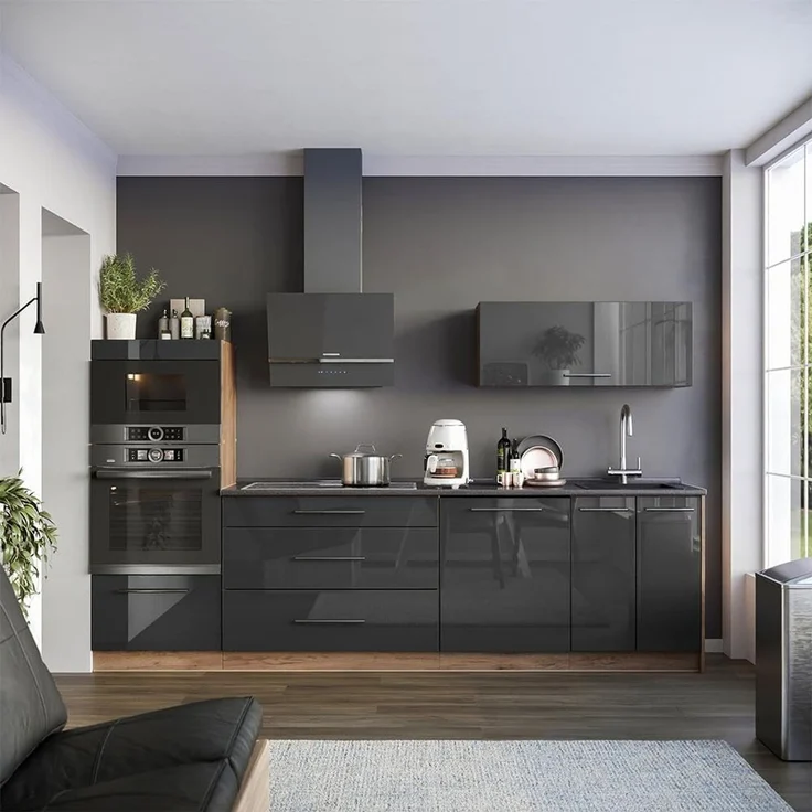 Küchenzeile Fame-Line Anthrazit Hochglanz/Goldkraft Eiche 280 cm, AP Anthrazit Vicco – Bild 6