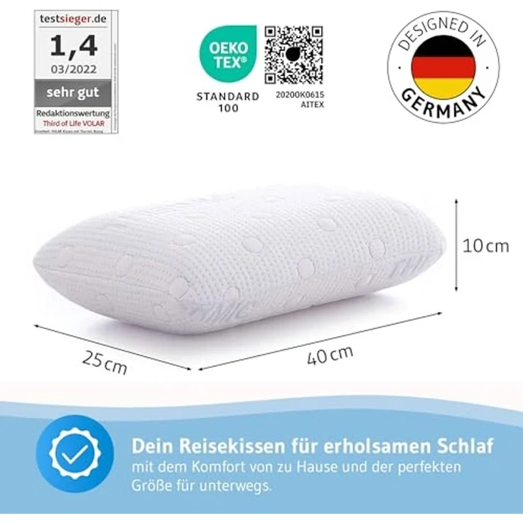 Reisekissen VOLAR, ergonomisches Nackenkissen für unterwegs aus Visco-Schaum mit Thermo-Bezug, 40 x 25 cm – Bild 2