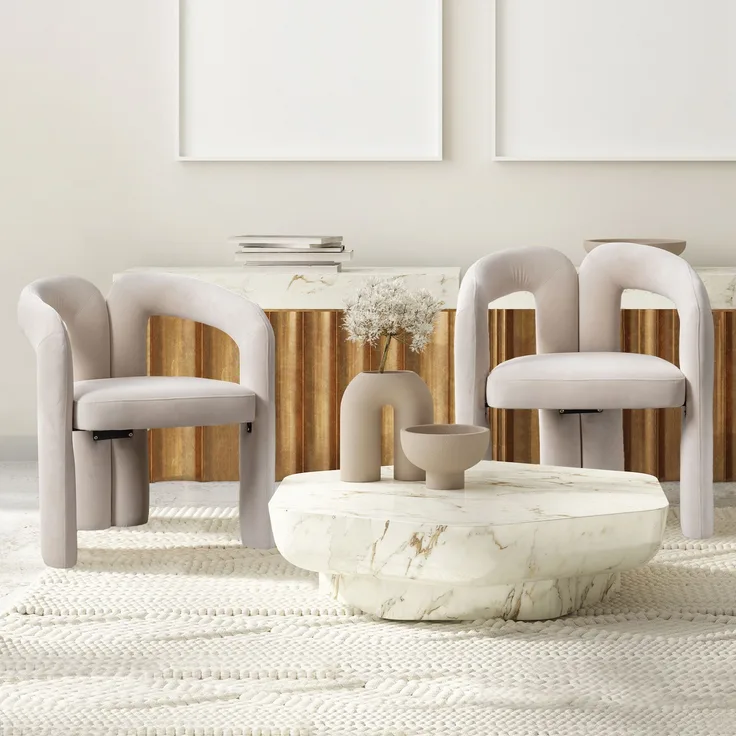 Beige Samt-Esszimmerstuhl-Set (2er), Eimerdesign, 64x50,5x71 cm
