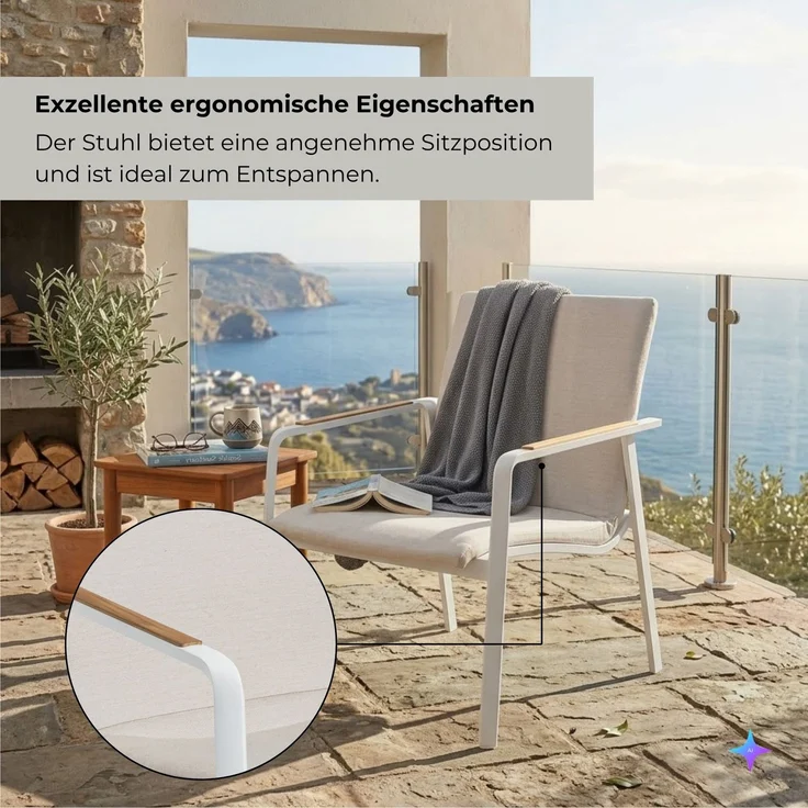 KETTLER DIAMOND Lounge Sessel Polster Sunbrella weiß Teak – Bild 4