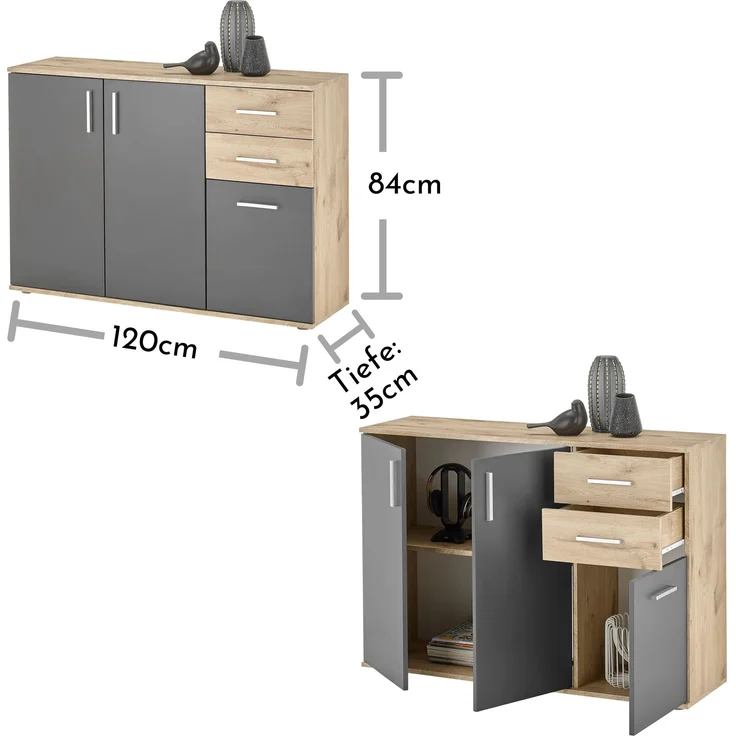 Kommode >BC 1040< in Grau matt - 120x84x35 (BxHxT) – Bild 6