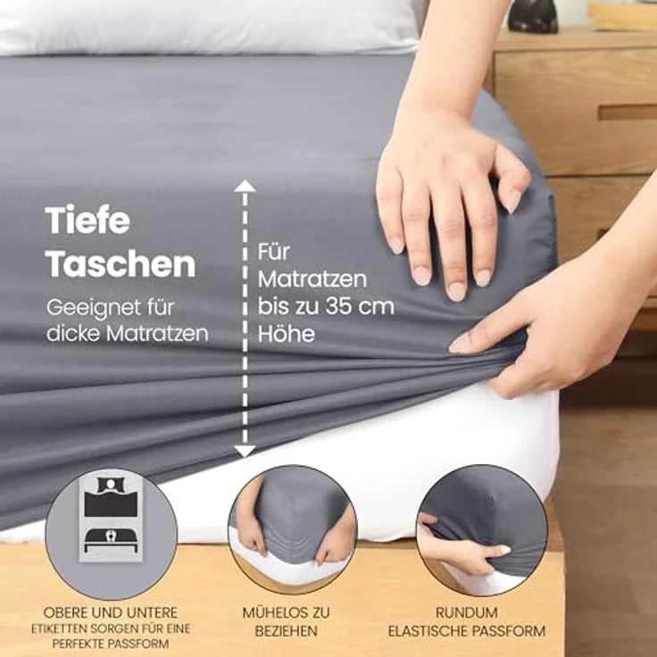 Utopia Bedding - Spannbettlaken 180x200 cm - Grau - Oeko-Tex Zertifiziertes Gebürstete Polyester-Mikrofaser Spannbetttuch - 35 cm Tiefe Tasche – Bild 6