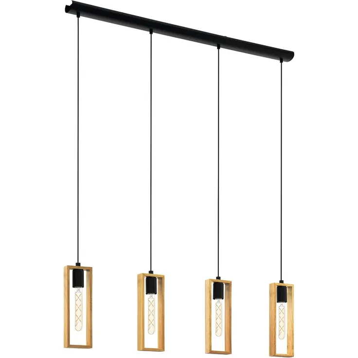 Eglo 49475 Pendelleuchte LITTLETON Stahl schwarz, Holz braun E27 4X40W L:116cm B:5,5cm H:110cm dimmbar