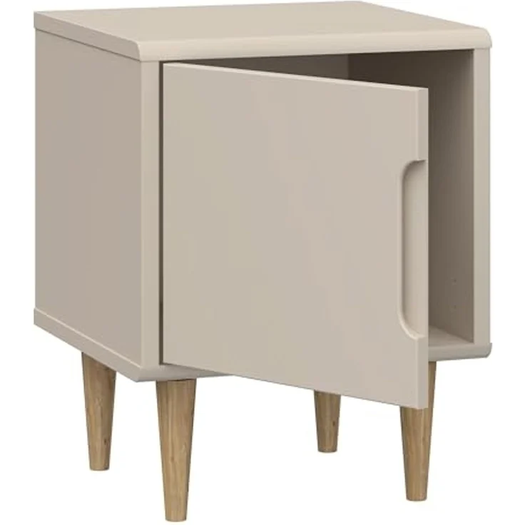 Forte Sherbrooke Nachtschrank 50, moderner Skandi-Stil, leichte Montage Dank EasyKlix by Forte, Tür mit Griffmulde, hohe Füße, Holzwerkstoff, Kaschmir Beige, 44,8 cm breit x 57,8 cm hoch x 43 cm tief – Bild 6