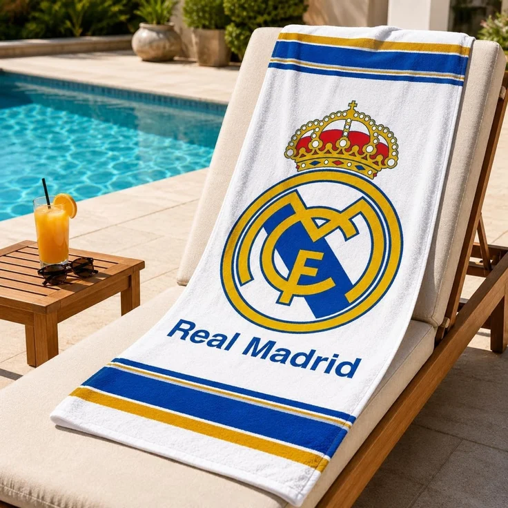 Real Madrid Strandtuch Weiß Badetuch Handtuch Baumwolle 70 × 140 cm – Bild 3
