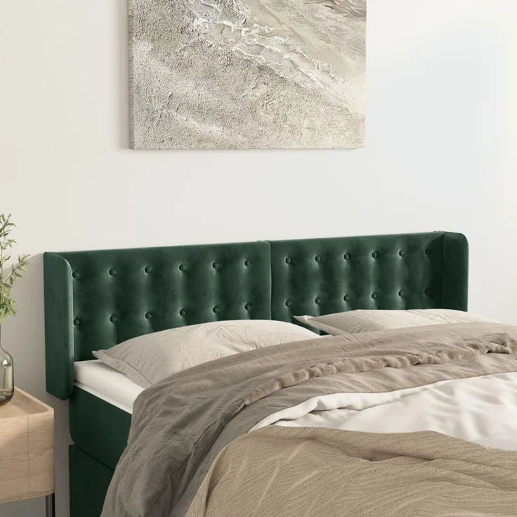 vidaXL Kopfteil mit Ohren Dunkelgrün 147 x 16 x 78/88 cm Samt 3119253 – Bild 1