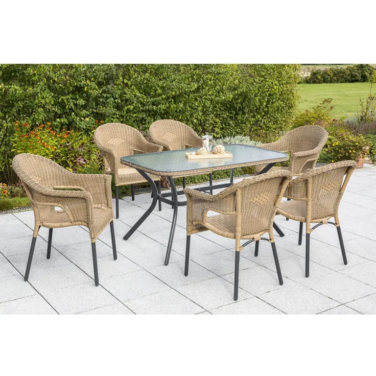 merxx 7tlg. Ravenna Set, 6 Ravenna Stapelsessel, 1 Tisch, 140x80 cm, Natur