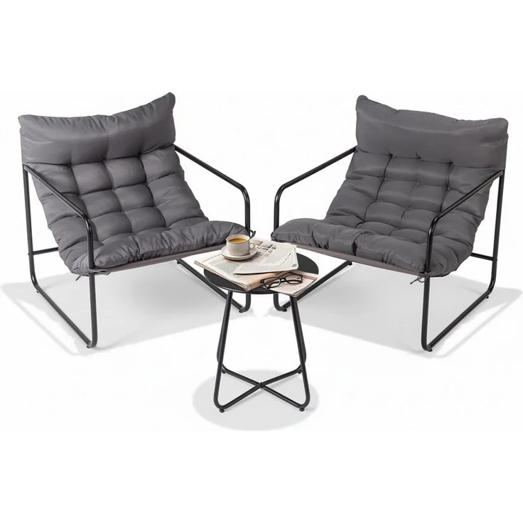 VINGLI Balkonset Gartenmöbel Set 3 teilig für Indoor und Outdoor, Grau/Weiß – Bild 1