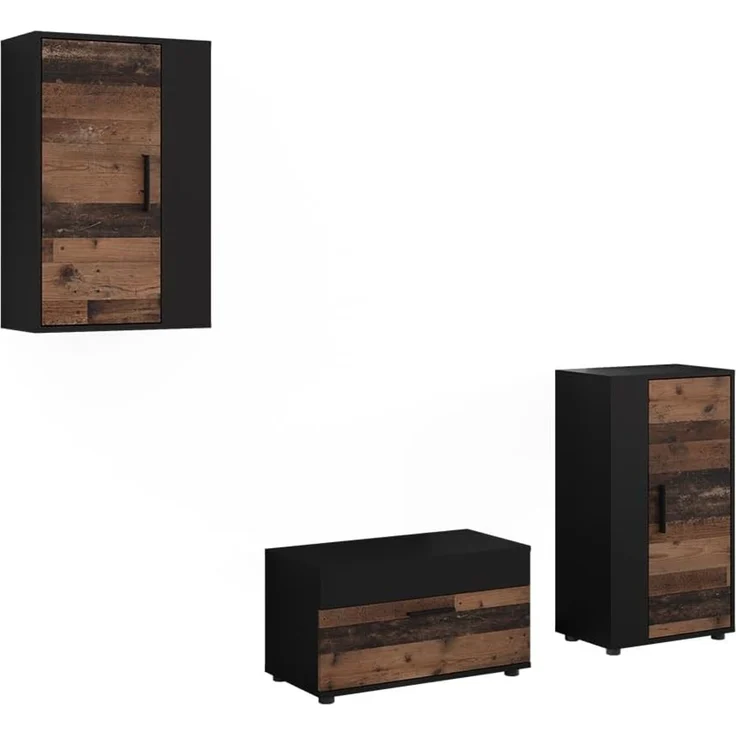 Wohnwand Berno Schwarz/Oldstyle 3-teiliges Set Vicco – Bild 1
