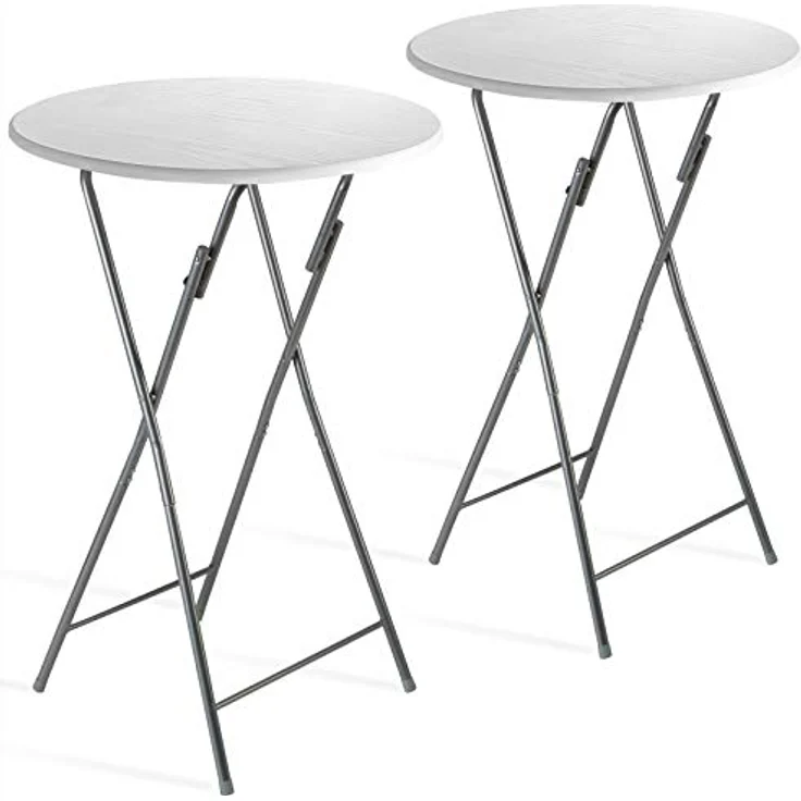 Casaria® Stehtisch 2er Set Klappbar Höhe 110cm Ø 60cm Beistelltisch Klapptisch Bartisch Cocktail Holz Esstisch Rund Hochtisch Garten Gartentisch weiß – Bild 2
