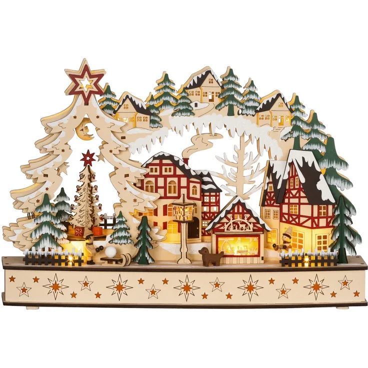 HOMCOM Weihnachtsdorf, Mehrschichtplatte, Naturholz, 45L x 12B x 30H cm
