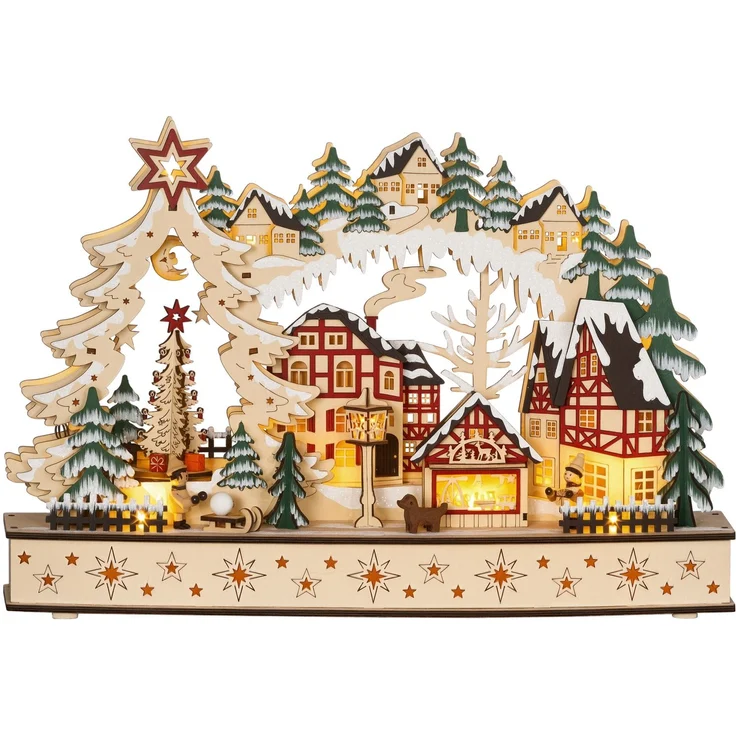 HOMCOM Weihnachtsdorf, Mehrschichtplatte, Naturholz, 45L x 12B x 30H cm – Bild 1
