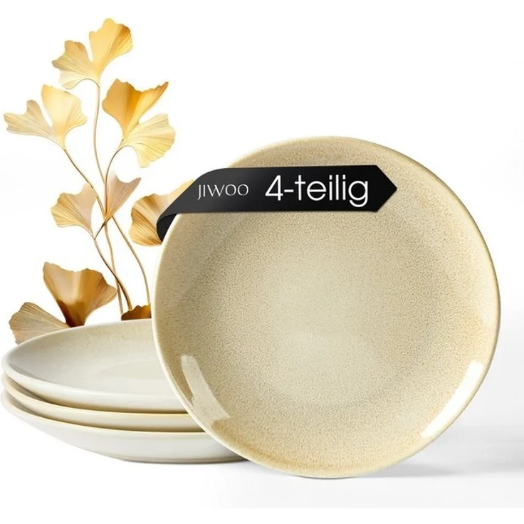 JIWOO Teller 4er Ø19,5cm, Speiseteller Steakteller Dessertteller Pastateller Plate, (4 St), Keramik Hochwertiges Tellerset Braun Mikrowellenofen Spülmaschine – Bild 4