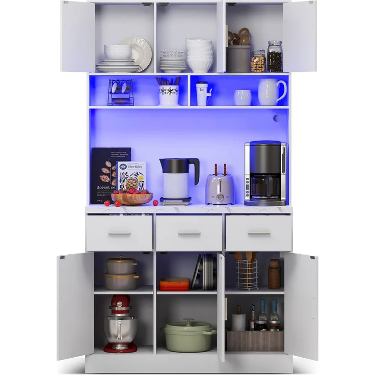 100x40x180cm, multifunktionales Buffet mit LED-Beleuchtung mit APP-Steuerung, Schubladen, verstellbaren Einlegeböden, Kabelführungslöchern und Steckdosen, ideal für Küchen und Esszimmer – Bild 10