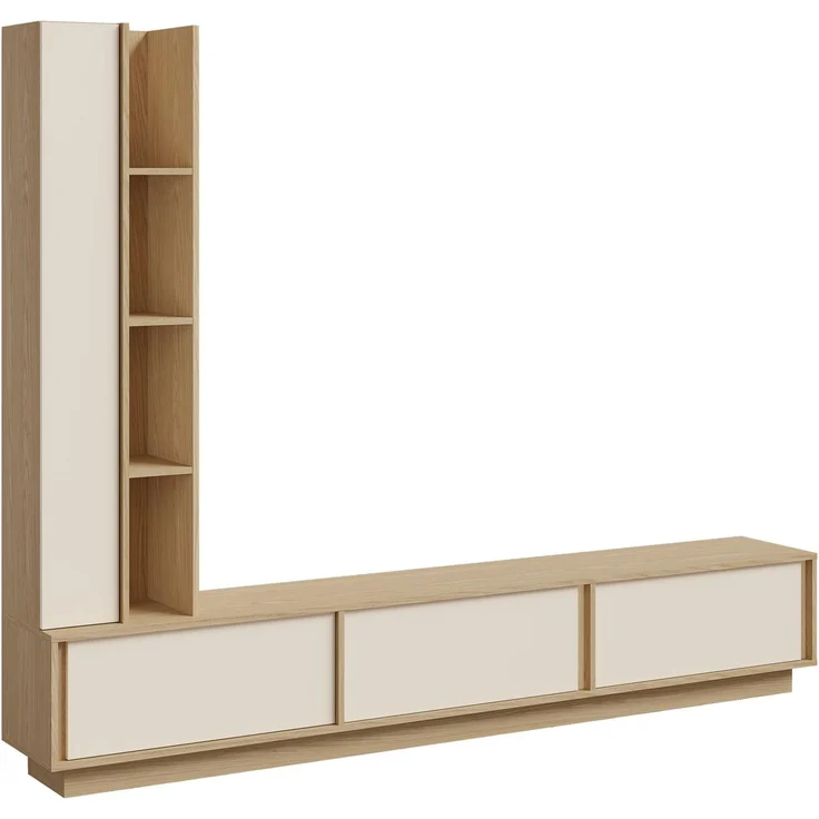 AX LIVING Varelo TV-Wände 230 cm Frühlings-Eiche/Macadamia stehend, Regal links – Bild 2