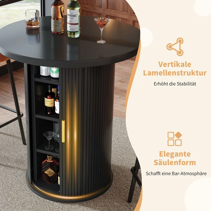Runder Bartisch mit Stauraum, 91,6cm hoher Stehtisch mit Schrank, MDF Holzoptik, Belastbar bis 75kg, für Bar & Wohnzimmer – Bild 10