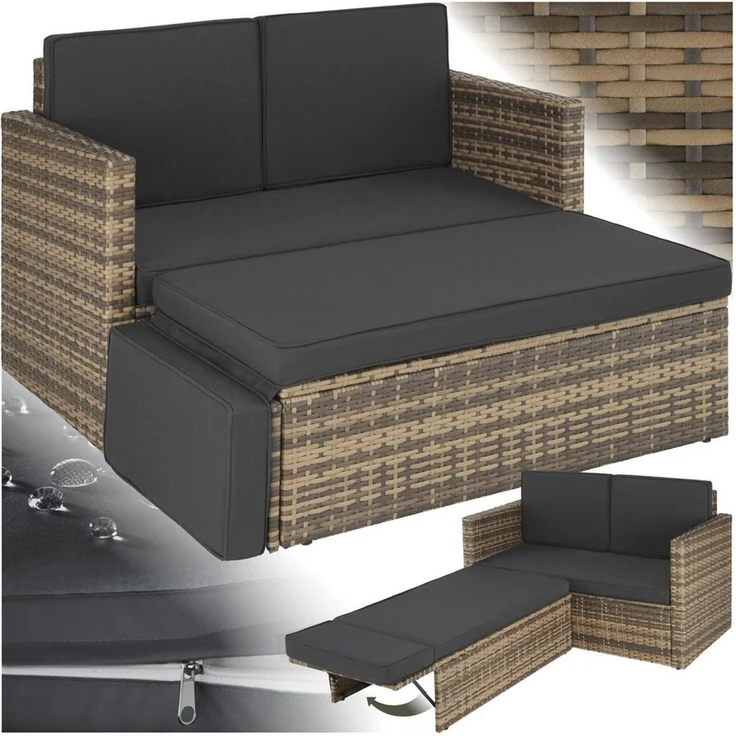 tectake Loungeset Rattan Lounge, (Set, 2-tlg), 2-Sitzer