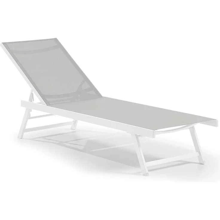 LECO Sonnenliege ELINA, Füße klappbar, 5-fach verstellbare Rückenlehne, Aluminiumgestell weiß, Kunststoffgewebe lichtgrau, 192x60x96 cm – Bild 1