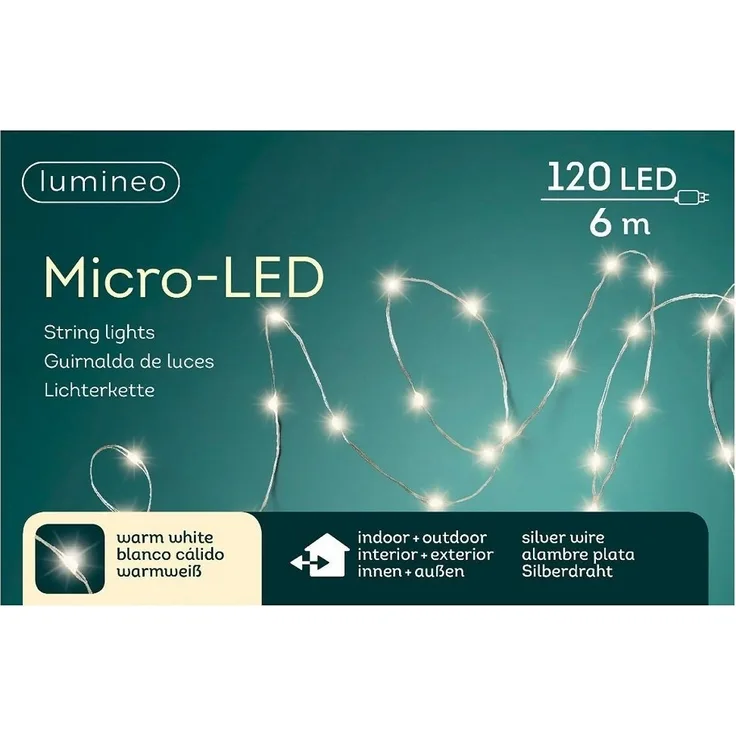 Kaemingk LED-Lichterkette Micro LED Strangbeleuchtung Outdoor L. 595cm 120L silber/warmes weiss