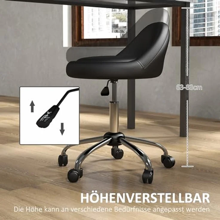 HOMCOM Rollsitz Höhenverstellbarer Arbeitshocker mit Rädern (Salonstuhl, 1 St, Bürohocker), Schwarz Ø50x63-83 cm – Bild 5