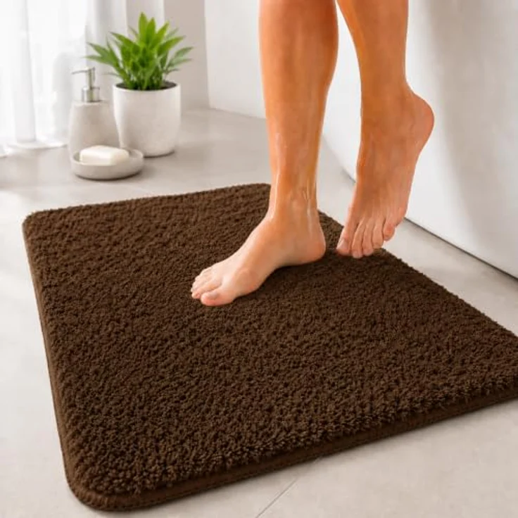 Floordirekt Badematte Sky, Hochflor Badezimmerteppich, rutschhemmend & schnell trocknend, 60 x 100 cm, Braun – Bild 1