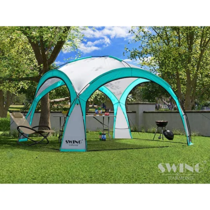 Swing & Harmonie LED Event Pavillon DomeShelter 3,6 x 3,6m mit Solarmodul, 96 LEDs, inkl. Seitenwände, wasserabweisend, uv-beständig, türkis – Bild 2