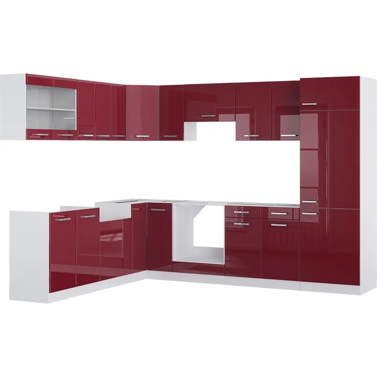 Eckküche R-Line Rot Hochglanz/Weiß 287 x 227 cm ohne Arbeitsplatte Vicco – Bild 6