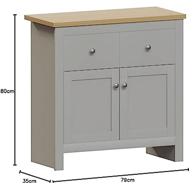 Vida Designs Arlington Sideboard mit 2 Schubladen und 2 Türen Schrank Anrichte Aufbewahrung MDF Möbel Grau – Bild 4