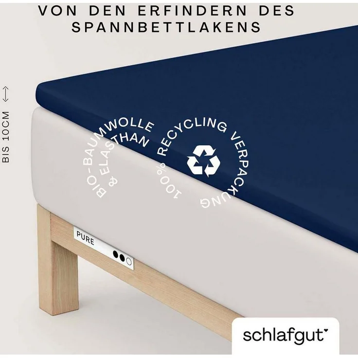 Schlafgut Spannbettlaken PURE TOPPER Bio-Baumwolle mit Elasthan 170 g/m² für Topper bis 10 cm, Jersey-Elasthan, Gummizug: rundum, (1 Stück), PREMIUM Laken für Matratzen bis 10 cm Höhe, dehnbar, blickdicht – Bild 1