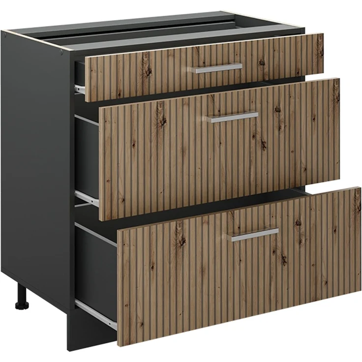 Küchenunterschrank R-Line Artisan-Eiche/Anthrazit 80 cm mit 3 Schubladen Arbeitsplatte Anthrazit Vicco – Bild 3