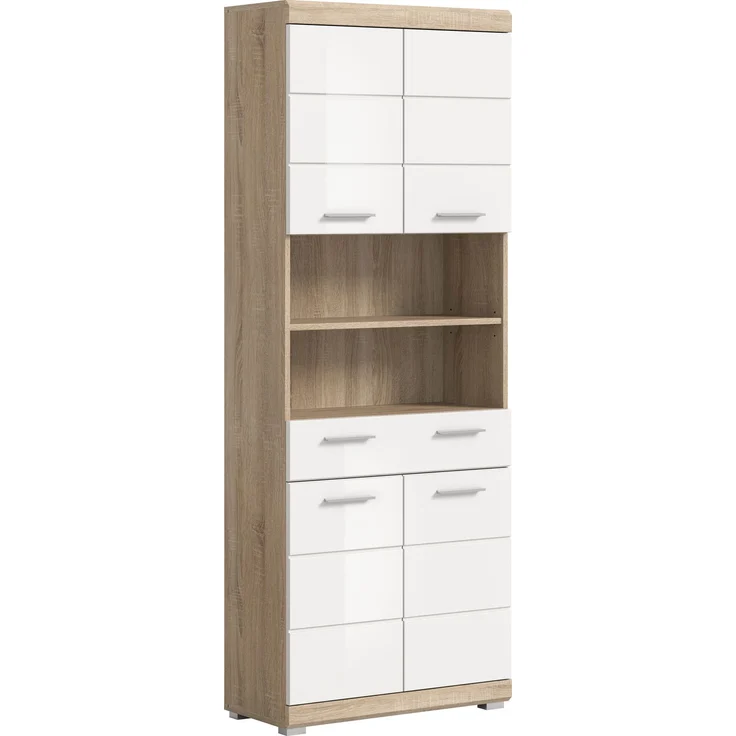 Xonox Lambada Hochschrank (B/H/T: 74x191x31 cm) in weiß Hochglanz und Sonoma Eiche hell