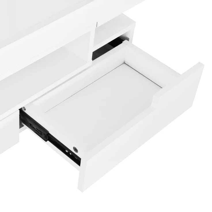Couchtisch mit LED Beleuchtung Weiß Hochglanz Wohnzimmer Tisch mit Schubladen und offenen Fächern – Bild 10