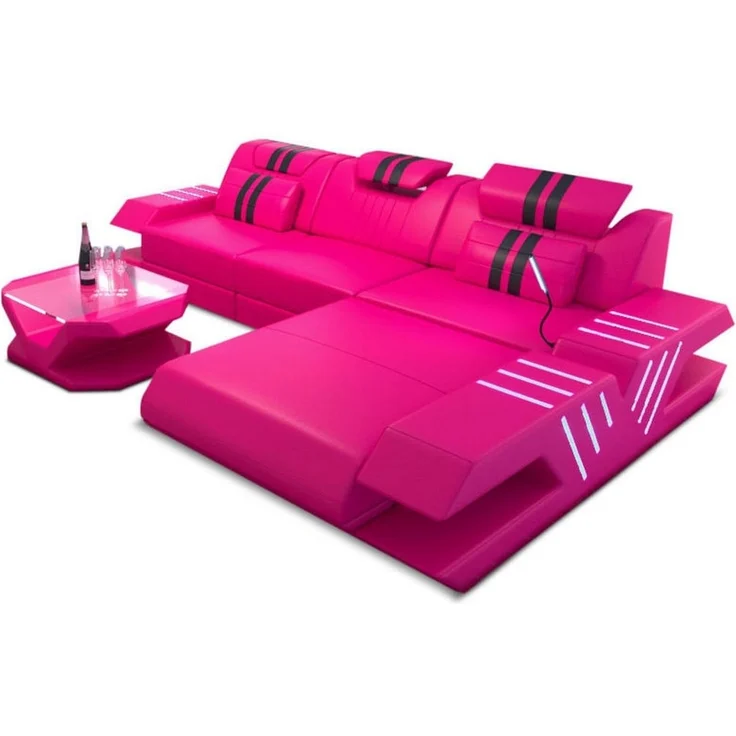 Ecksofa Venedig L Form aus Leder - Kunstleder - pink-schwarz - Rechts – Bild 1