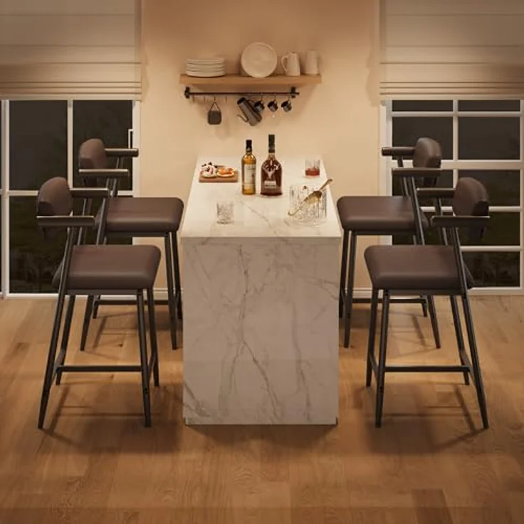 GarveeHome 4er Set Barhocker Mit Sitzkissen Aus PU-Leder Und Metallgestell, Esszimmerstühle Mit Rucklehne, Hohe Hocker Mit Fußlehnen Und Armlehnen, Für Esszimmer Und Wohnzimmer, 49 x 48 x 94 cm – Bild 9