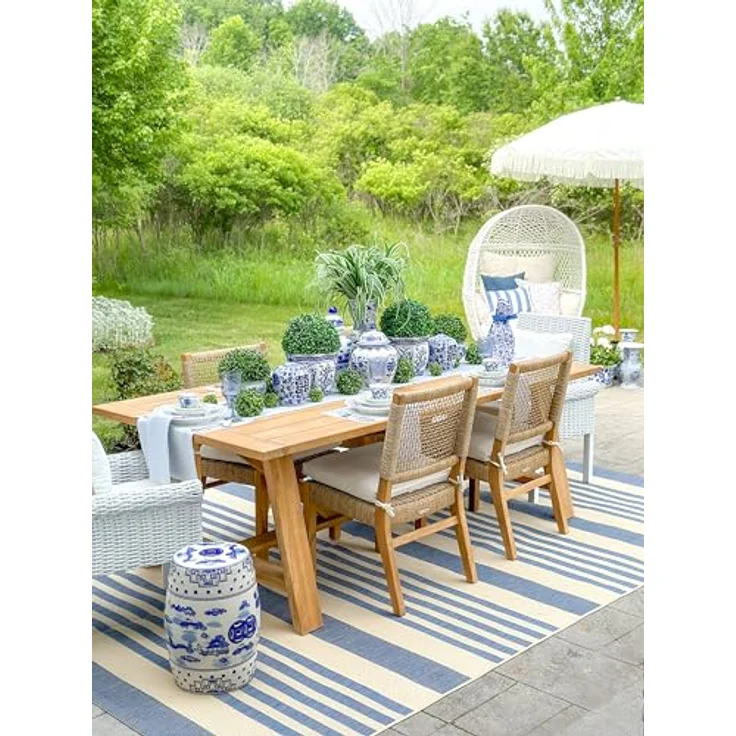 SAFAVIEH Geometrisch Teppich für Wohnzimmer, Esszimmer, Schlafzimmer - Courtyard Collection, Kurzer Flor, Beige und Blau, 201 X 290 cm – Bild 7