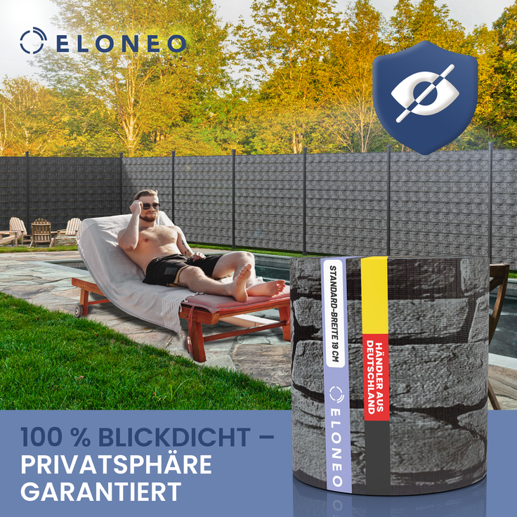 ELONEO PVC Sichtschutzstreifen für Doppelstabmattenzaun, 35m x 19cm je Rolle, 3er-Set Stein – Bild 5