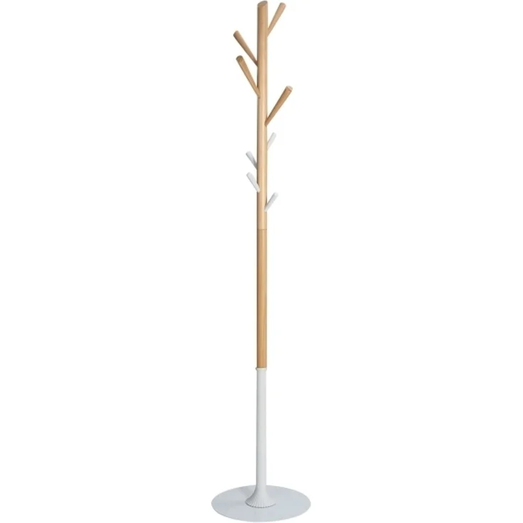 ALBA Garderobenständer PMTREE Höhe: 1.750 mm buche/weiß mit 8 Haken aus Holz Standrohr aus Holz Durchmesser 38 mm - 1 Stück (PMTREE BC)