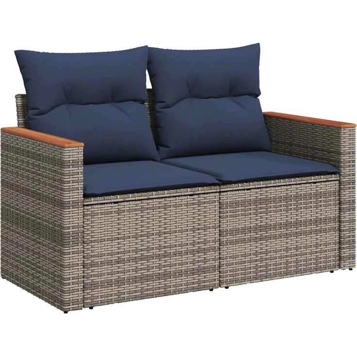 vidaXL Sofa Set 5 stk. Grau und Marineblau Polyrattan und Stahl 3447935 – Bild 3