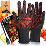 KESSER® Grillhandschuhe hitzebeständig bis 500° | Ofenhandschuhe Atmungsaktiv & mit rutschfestem Griff | Topfhandschuhe aus Aramid-Gewebe | Kamin-Handschuh Maschinenwaschbar Schwarz / Rot, M-L