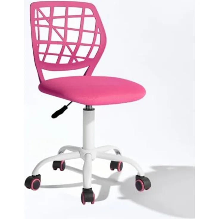 FurnitureR Compact Gaming Chair, Hollow PP Backrest, Adjustable Height, Ergonomic Swivel Sponge Seat, 5-Wheel Iron Base, for Teens & Kids Drawing, Gaming, Classroom, Deep Pink, 38,5 x 40 x 87 cm