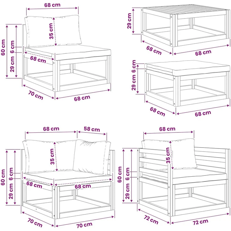 vidaXL Sofa-Set 12 stk. Natur Massivholz Akazie 3417294 – Bild 10