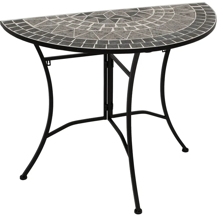 DEGAMO SIENA Wandtisch, Metall + Mosaik, schwarz/grau, 90x45cm halbrund
