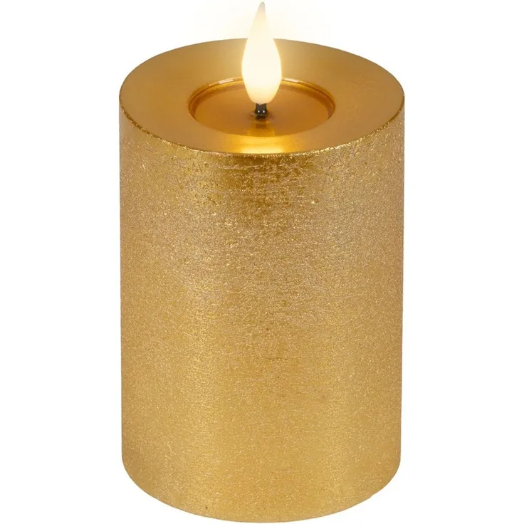 Lumineo LED-Kerze, Timer, warmweiß, LED Kerze 7,5x13,5cm mit Timer Wachs Flacker-Effekt Gold / Warmweiß
