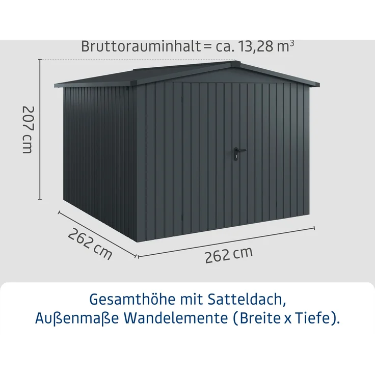 Hörmann Ecostar Metall-Gerätehaus "Euroline Trend" mit Satteldach ESD 10, anthrazitgrau, 262 x 262 cm,2-flüglige Tür – Bild 3