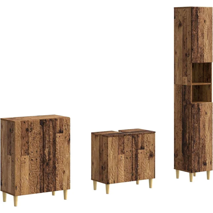 vidaXL 3-teiliges Badezimmer-Schranksystem DELFT Altholz Holzwerkstoff 3417466 – Bild 1