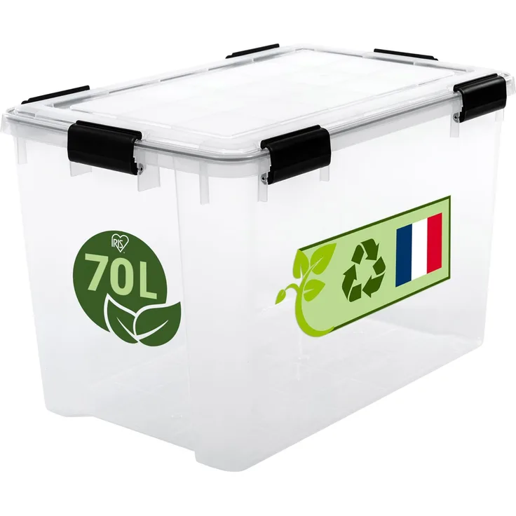 Iris Ohyama Luftdichte Kunststoff-Aufbewahrungsboxen mit Deckel, 70L, Transparent, Hermetischer wasserdichter Verschluss, Robuste Schnappverschlüsse, Stapelbar, Staubschutz, BPA-frei, WSB-70